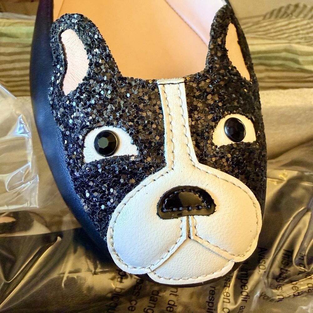 Kate Spade New York Boston Terrier Winthrop Black Leather Flats Womens 8 - Picture 2 of 13